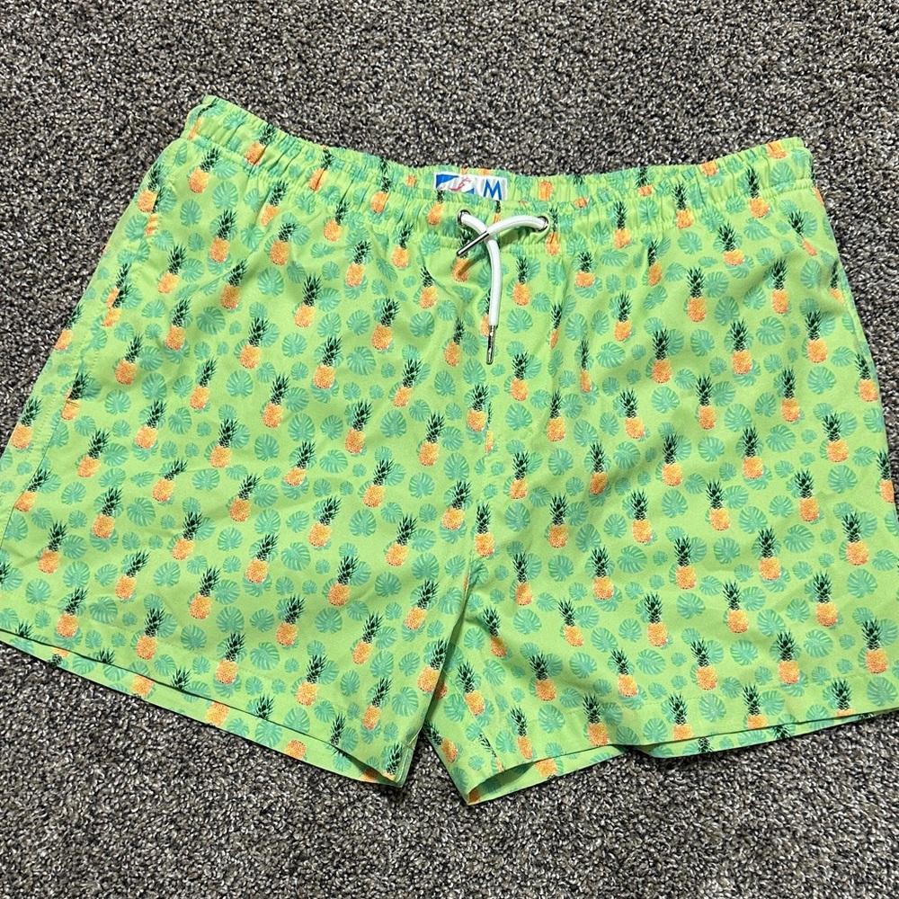 Bermies Pineapple Print Green Swim Shorts 4”